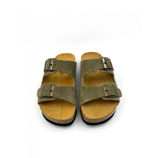 Plakton 340010 Light Kaki Γυναικεία Ανατομικά Δερμάτινα Σανδάλια