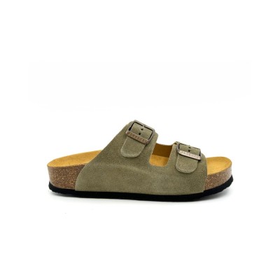 Plakton 340010 Light Kaki Γυναικεία Ανατομικά Δερμάτινα Σανδάλια