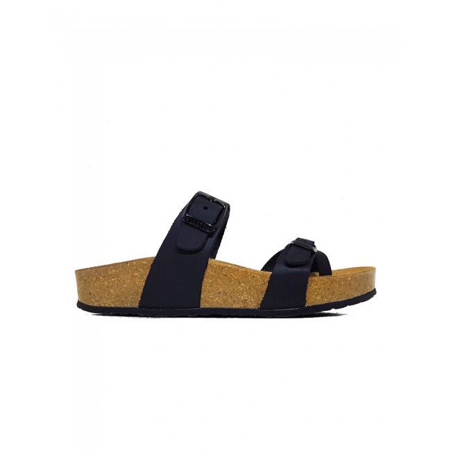 Plakton 341032 Black Γυναικεία Ανατομικά Δερμάτινα Σανδάλια