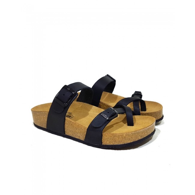 Plakton 341032 Black Γυναικεία Ανατομικά Δερμάτινα Σανδάλια