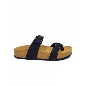 Plakton 341032 Black Γυναικεία Ανατομικά Δερμάτινα Σανδάλια