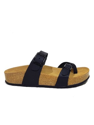 Plakton 341032 Black Γυναικεία Ανατομικά Δερμάτινα Σανδάλια