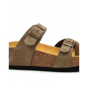 Plakton 341032 Kaki Γυναικεία Ανατομικά Δερμάτινα Σανδάλια