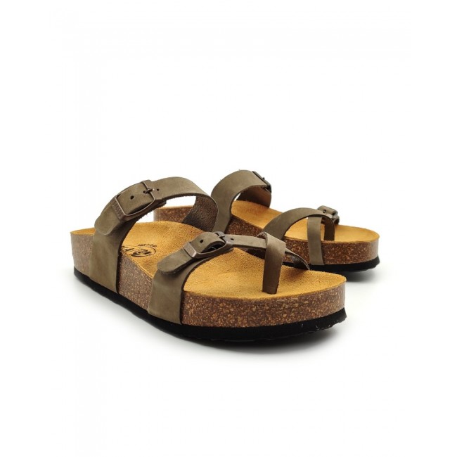 Plakton 341032 Kaki Γυναικεία Ανατομικά Δερμάτινα Σανδάλια