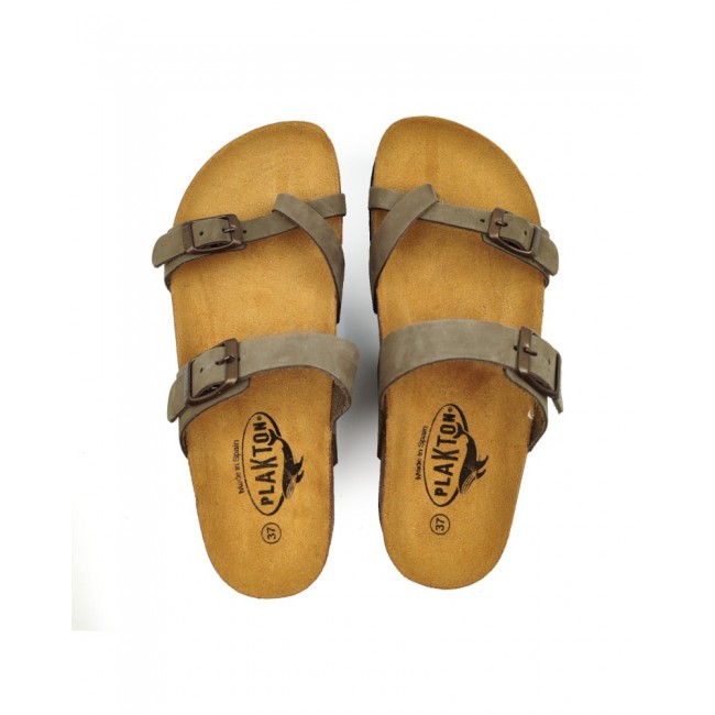 Plakton 341032 Kaki Γυναικεία Ανατομικά Δερμάτινα Σανδάλια