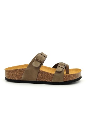 Plakton 341032 Kaki Γυναικεία Ανατομικά Δερμάτινα Σανδάλια