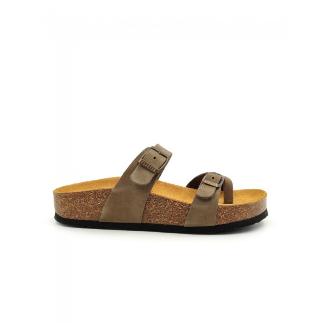 Plakton 341032 Kaki Γυναικεία Ανατομικά Δερμάτινα Σανδάλια
