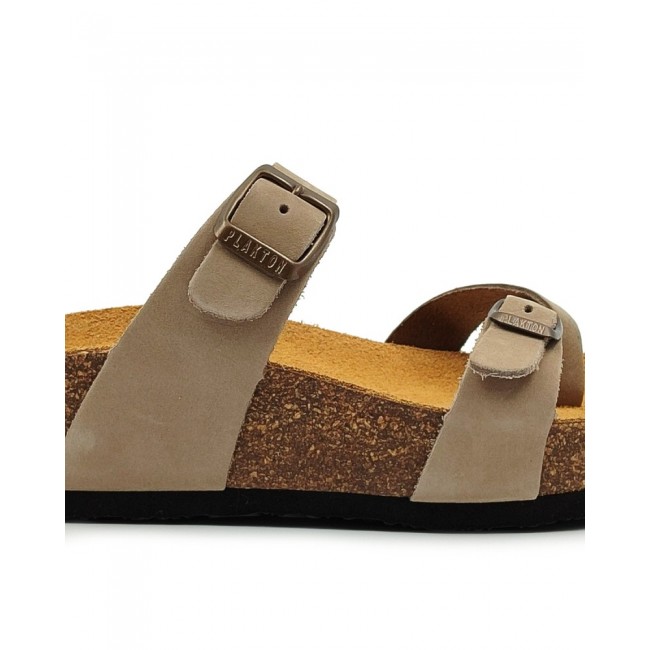 Plakton 341032 Taupe Γυναικεία Ανατομικά Δερμάτινα Σανδάλια