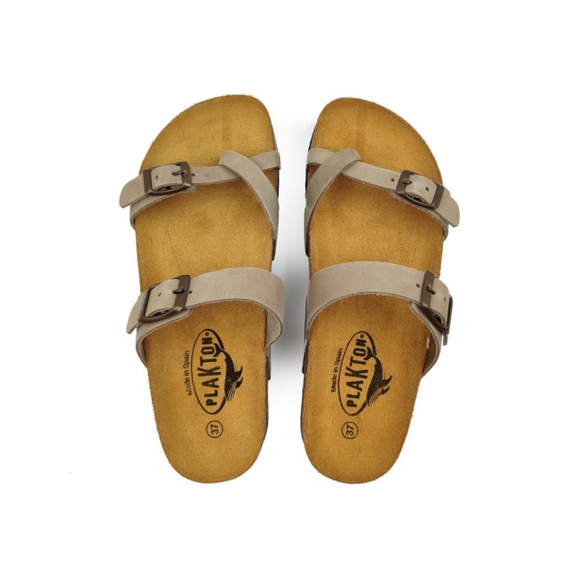 Plakton 341032 Taupe Γυναικεία Ανατομικά Δερμάτινα Σανδάλια